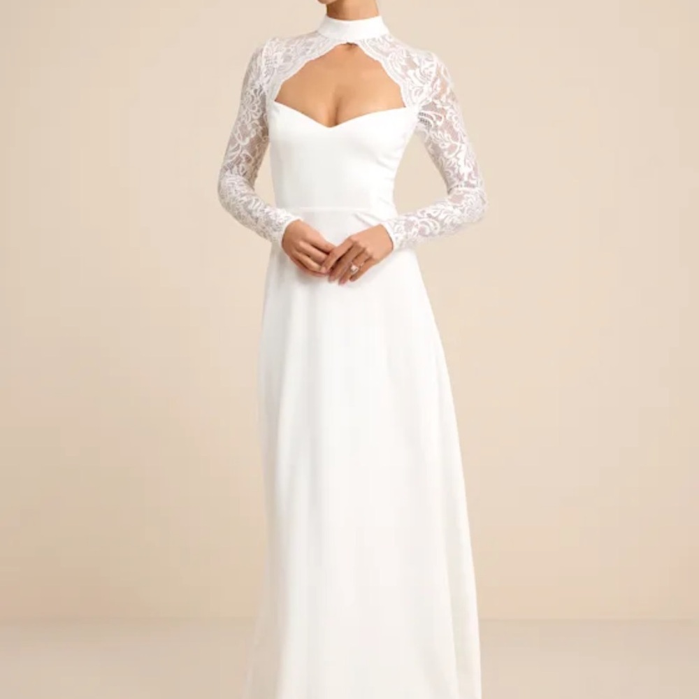 Lulu's Ivory Lace Backless Long Sleeve Dress
